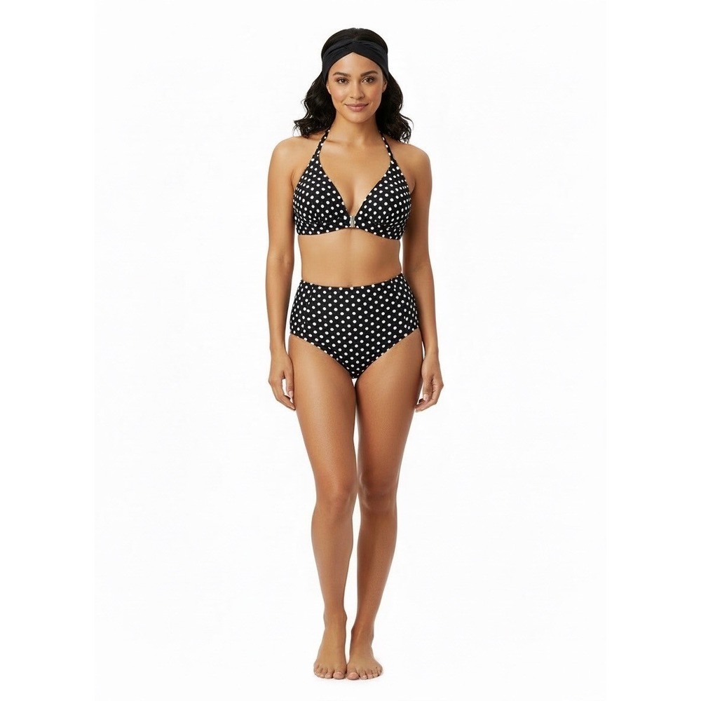 Miketai Polka Dot Bikini Set Women Size M Black White High Waist Retro 2-Piece